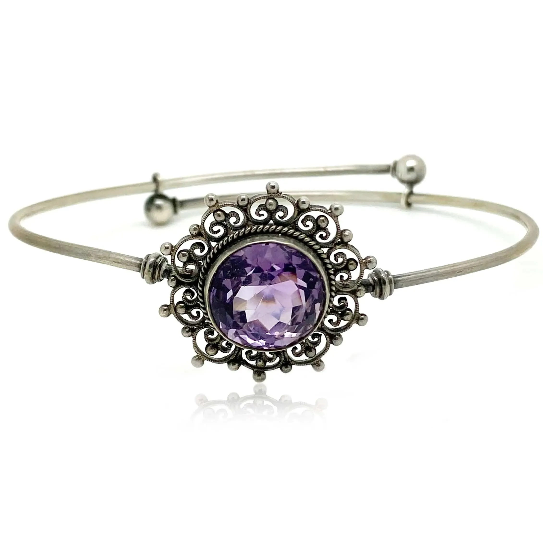 Vintage Amethyst Silver Bangle Bracelet