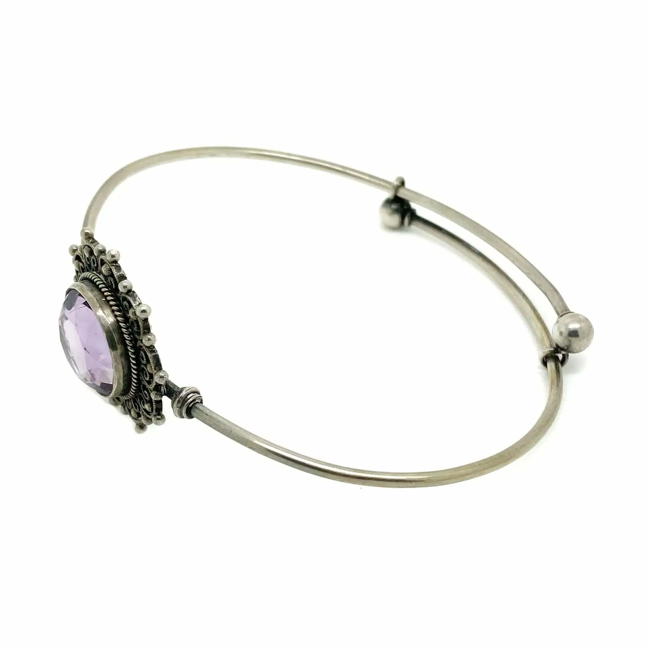 Vintage Amethyst Silver Bangle Bracelet