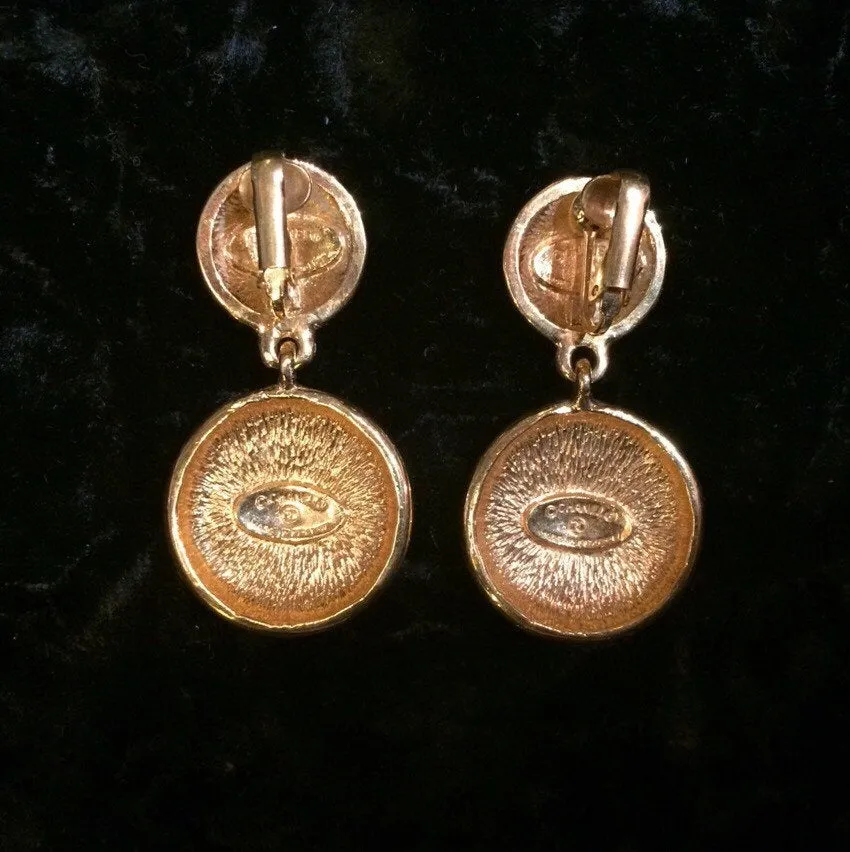 Vintage Chanel Earrings CC Logo gold drop 1980s