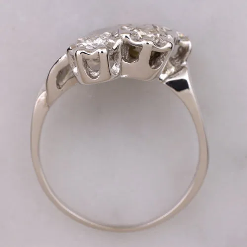 VINTAGE DIAMOND COCKTAIL RING ASYMMETRICAL UNIQUE 14k WHITE GOLD MID CENTURY