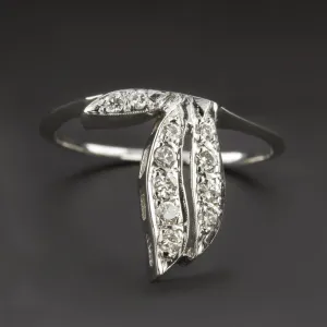 VINTAGE DIAMOND COCKTAIL RING MID CENTURY RIBBON 14k WHITE GOLD NATURAL DAINTY
