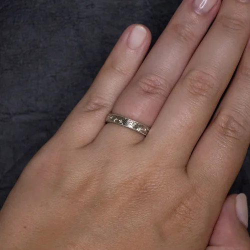 VINTAGE STYLE HAND ENGRAVED WEDDING BAND STACKING RING ART DECO 14K WHITE GOLD