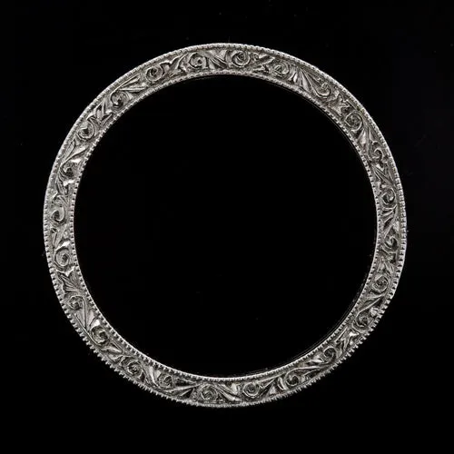 VINTAGE STYLE HAND ENGRAVED WEDDING BAND STACKING RING ART DECO 14K WHITE GOLD