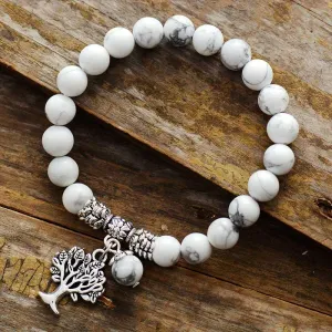 White Howlite Stretchy Bracelet Tree of Life Charm