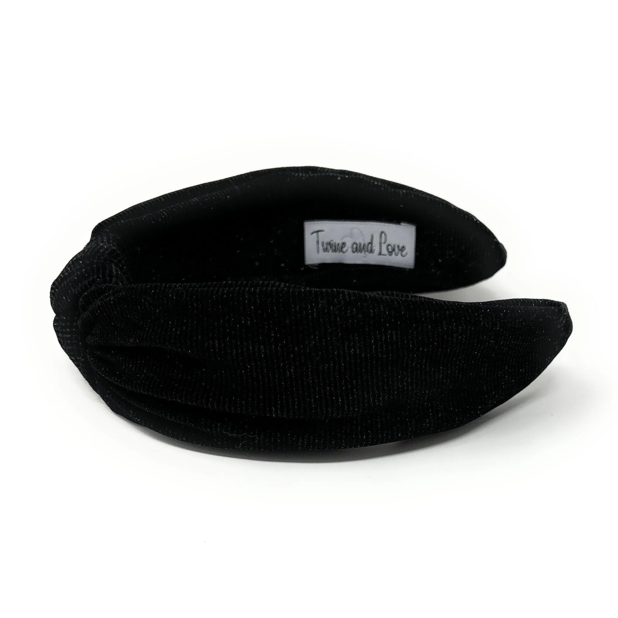 Wide Black Shimmer Corduroy Knotted Headband