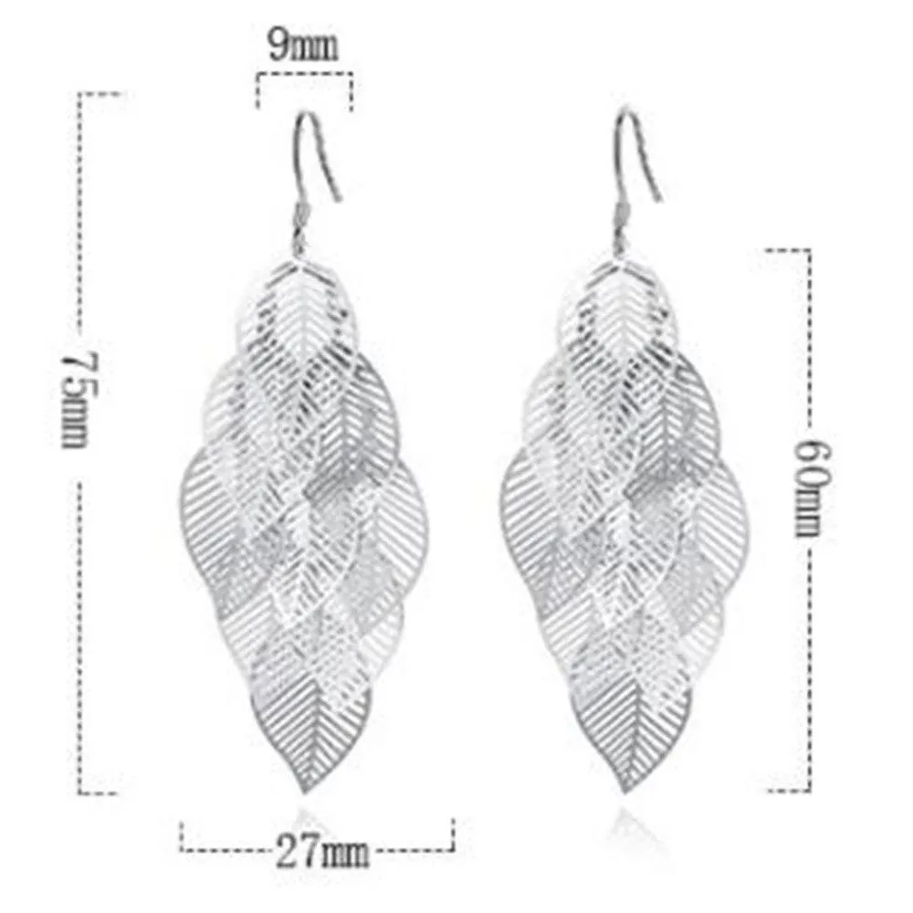 Women Sterling Silver Retro Hollow Maple Leaf Long Tassel Earrings
