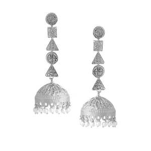Yellow Chimes Earrings For Women Silver Oxidised Long Dangler Jhumka Earrings | Traditional Oxidised Silver Jhumki Earrings I Birthday Gift For Girls & Women Anniversary Gift for Wife