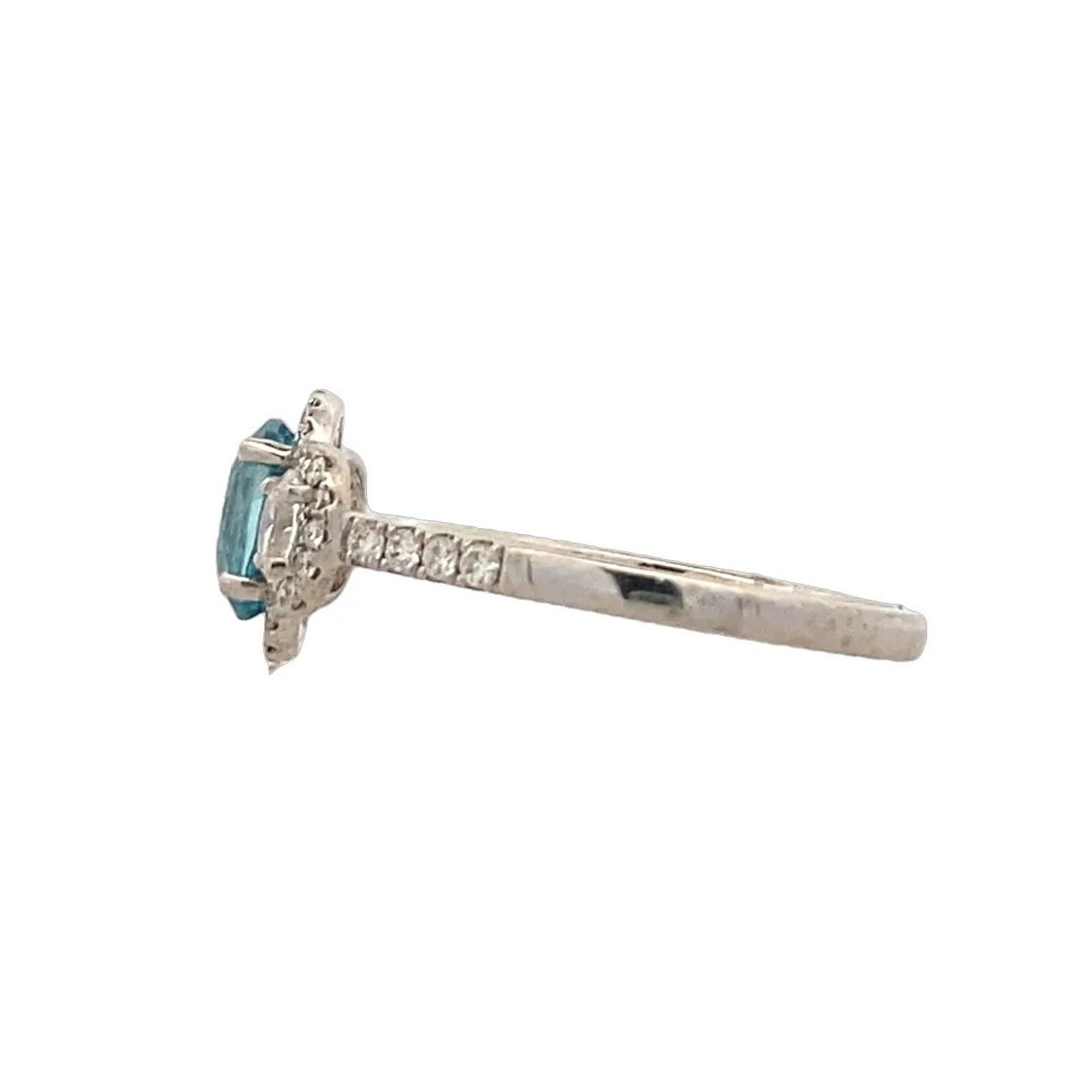 Zircon & Diamond Halo Style 14 Karat White Gold Parle