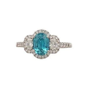 Zircon & Diamond Halo Style 14 Karat White Gold Parle