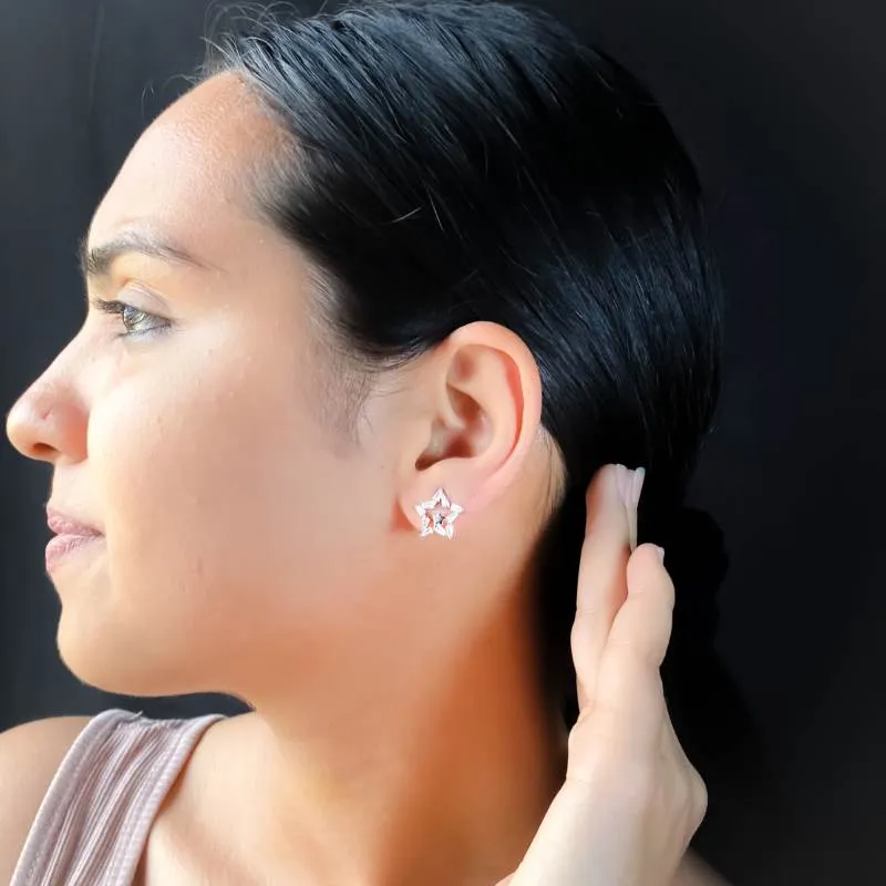 Zircon Studded Dual Star Earrings