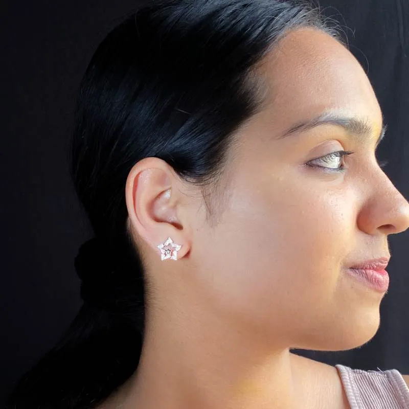 Zircon Studded Dual Star Earrings