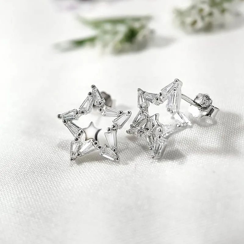 Zircon Studded Dual Star Earrings